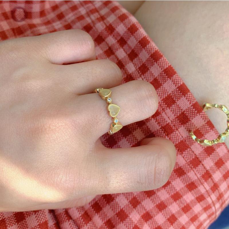 Cincin Mata Kucing Cinta Hati Emas Cincin Berlian Hati Korea Wanita Gaya Fashion Diamond Adjustable 