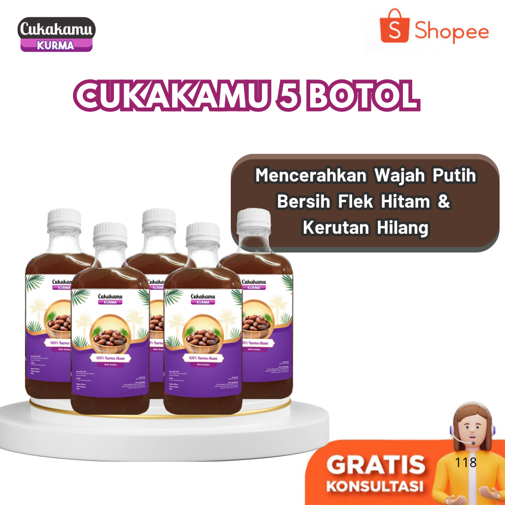 

CUKAKAMU - Cuka Kurma Mencerahkan Wajah Putih Bersih Flek Hitam & Kerutan Hilang - 5 Botol