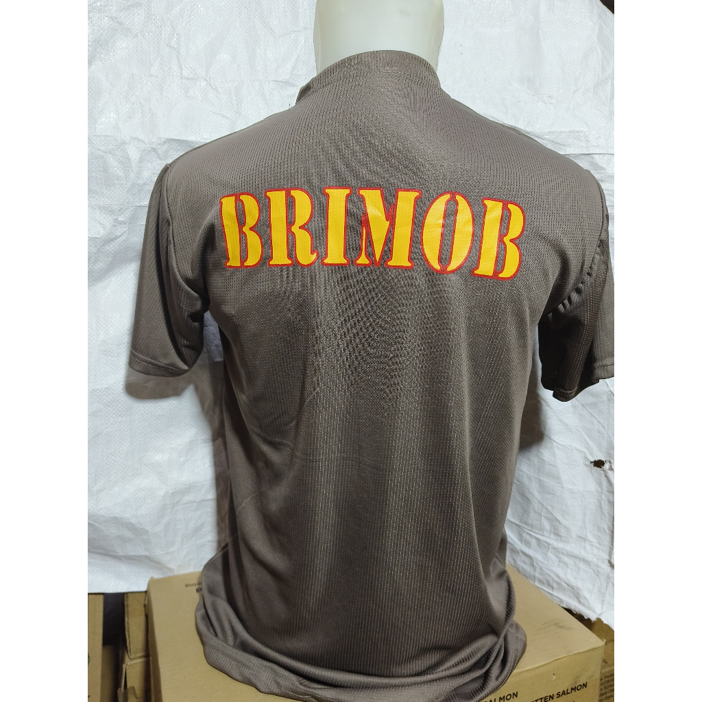 Kaos Dryfit Brimob Coklat Logo Tulisan - Kaos Oblong Jersy Brimob Coklat