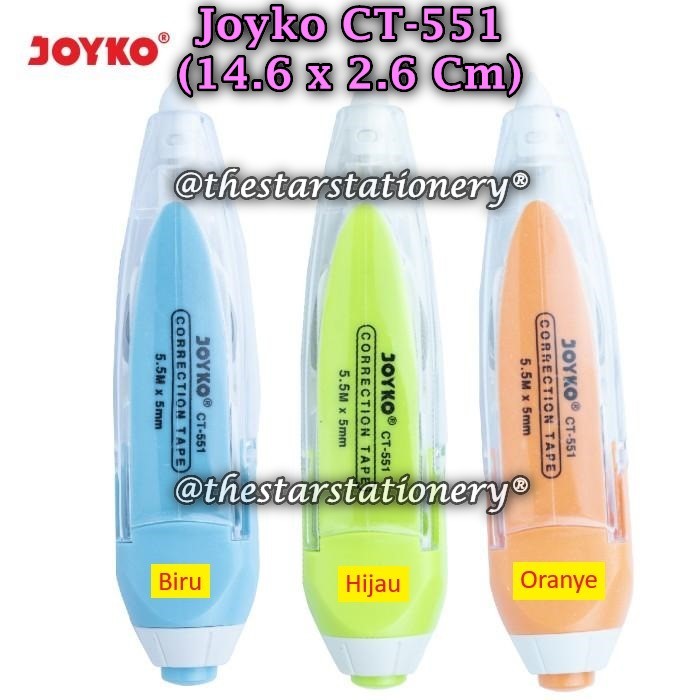 

(1 Biji) Correction Tape JOYKO CT-551 (5.5Mx5mm) Correction Tape Pita Koreksi Joyko CT-551 (1 Biji)