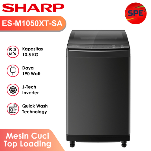 MESIN CUCI TOP LOADING SHARP KAPASITAS 10.5 KG ES-M1050XT-SA GARANSI RESMI (MEDAN)