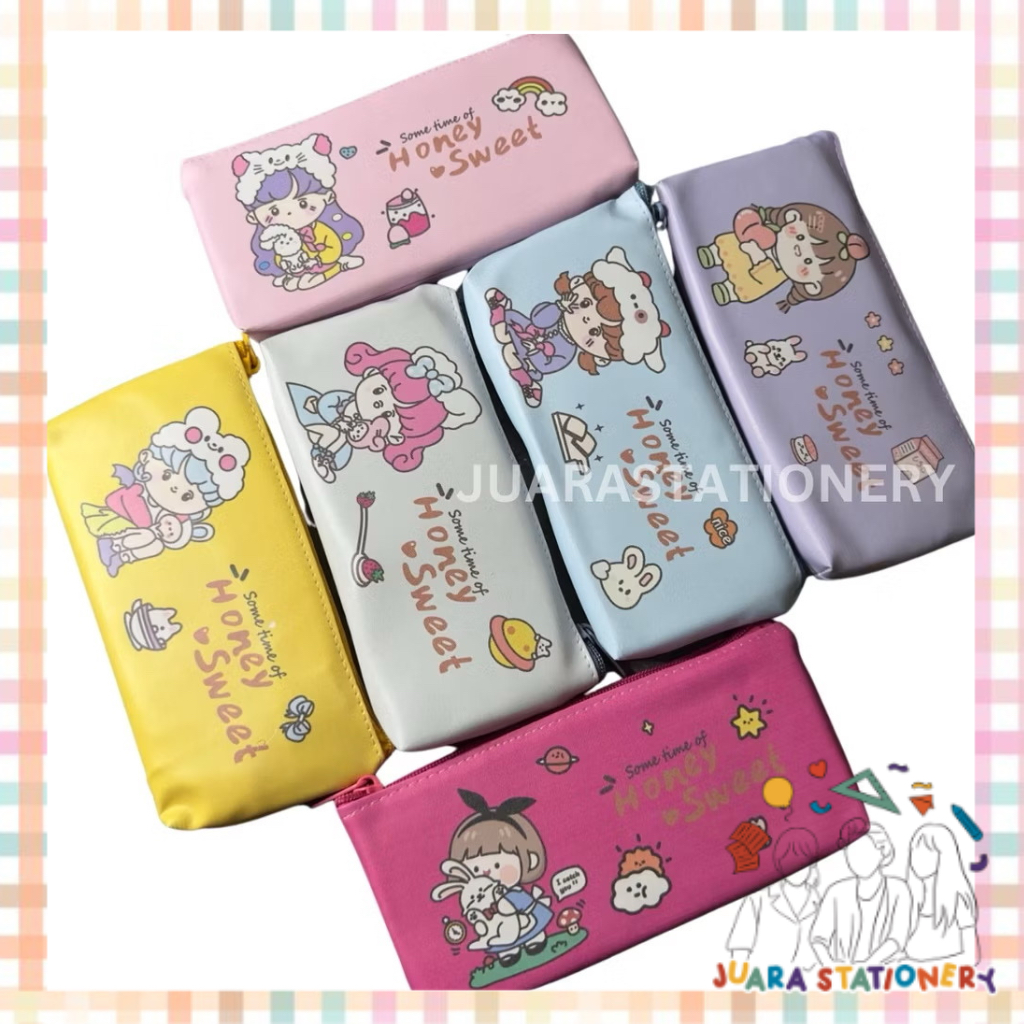 

(1380) JUARASTATIONERY Tempat Pensil Resleting Honey Sweet Korea Pastel / Tempat Alat Tulis