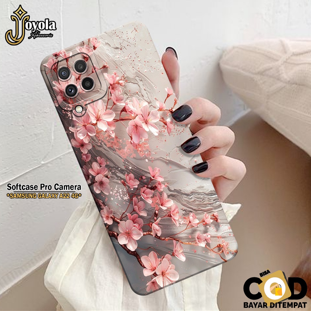 JOYOLA Case Samsung Galaxy A22 4G - Fashion Case Bunga - Softcase Samsung Galaxy A22 4G - Pro Camera