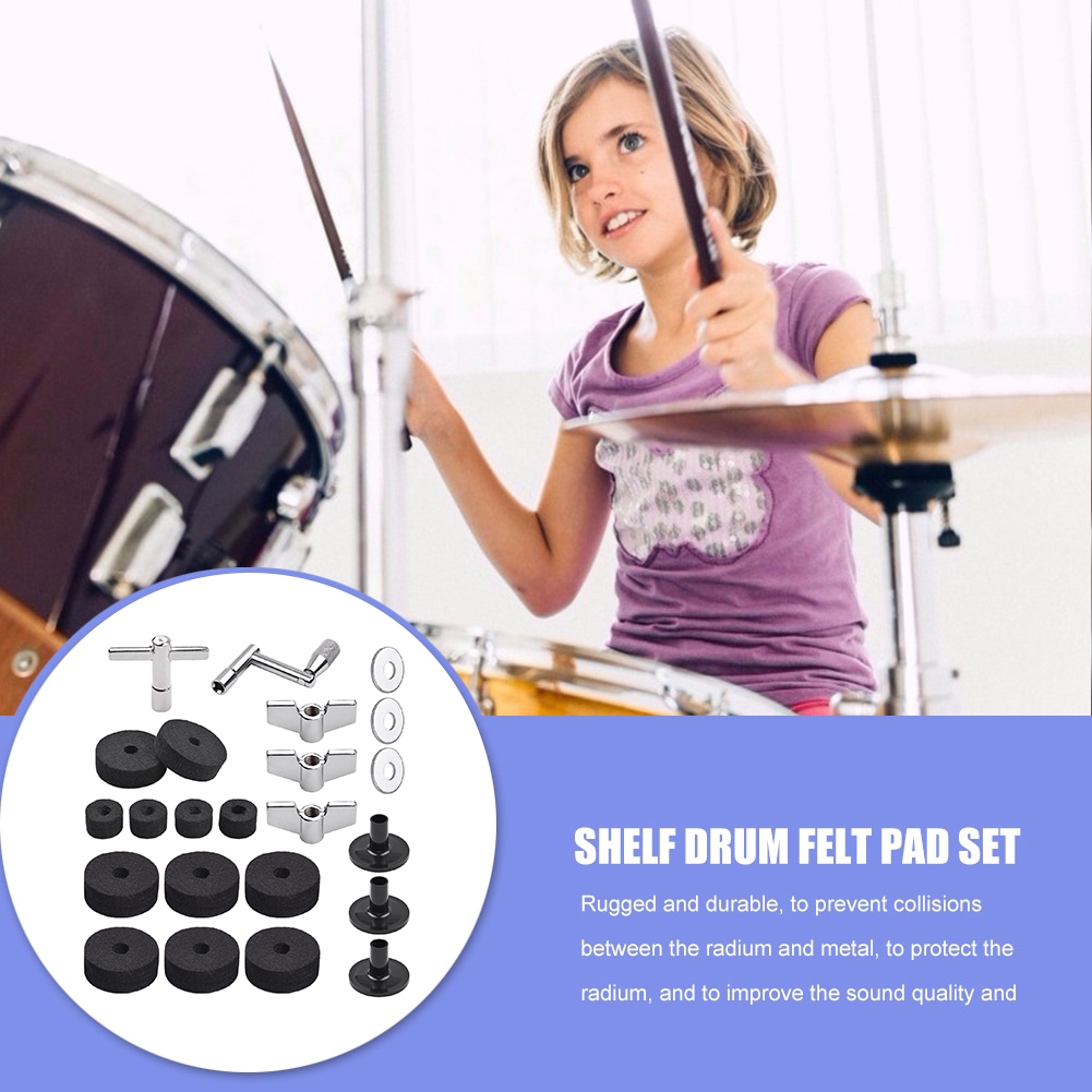 18Pcs Drum Kit Busa Cymbal Felt Cymbal Drum Key Sleeve Cymbal Aksesoris Perangkat Drum
