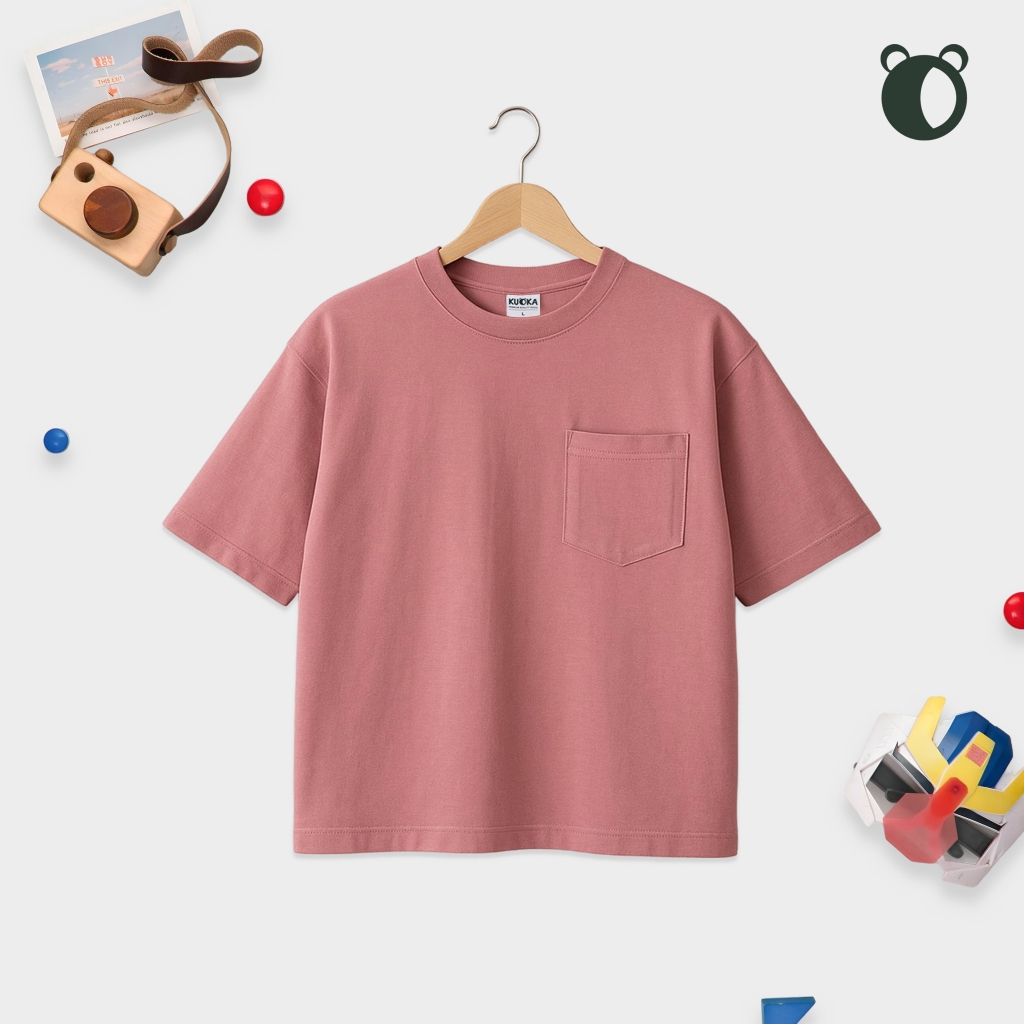 KUOKABASIC Kaos POCKET Anak Oversize Pink | Atasan Baju Pocket Anak Perempuan | Kaos Polos Anak 24s