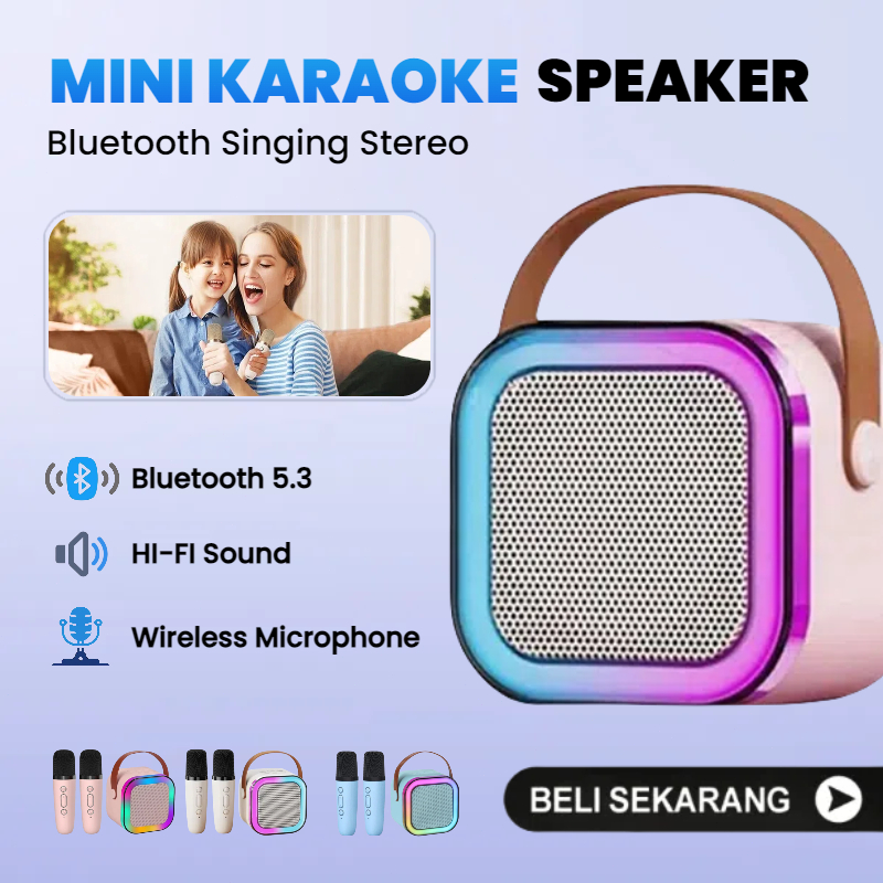 [COD] Karaoke Bluetooth Speaker 3D Stereo RGB Light Microphone 2pcs/Set Portable Home Party Speaker