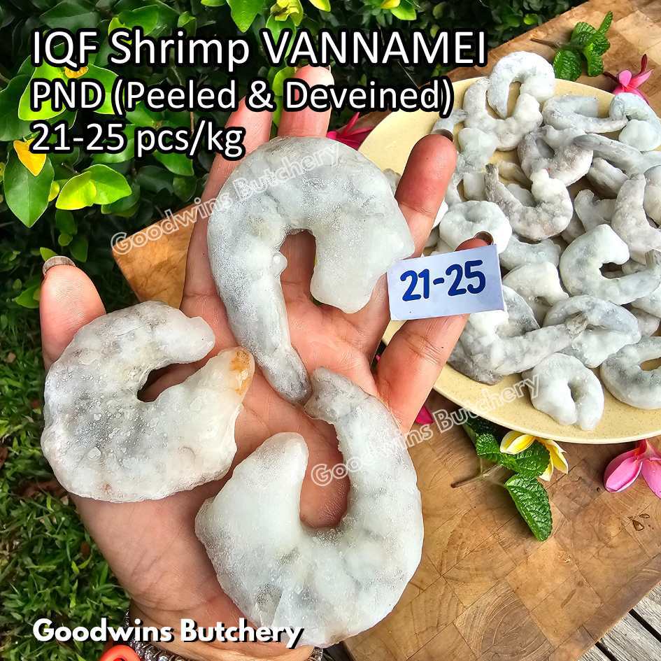 

UDANG KUPAS 21-25PCS/KG IQF SHRIMP VANNAMEI PND (PEELED & DEVEINED) FROZEN GLAZING 20-30%