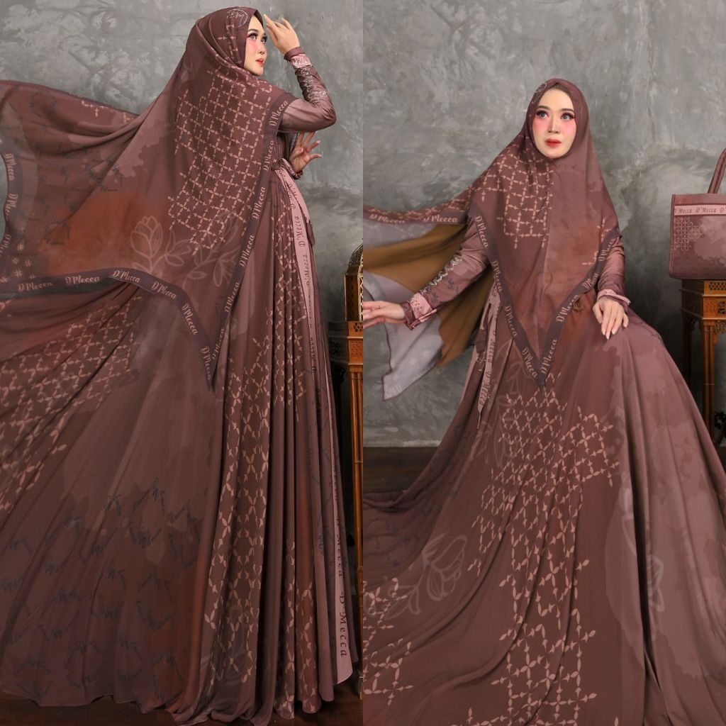 ZAVEERA BY HUMAIRA DMECCA SYARI GAMIS CERUTY PREMIUM PRINTING BUSUI WUDHU FRIENDLY SET KHIMAR DRESS 