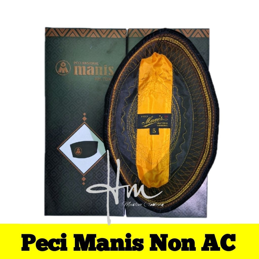 Peci Songkok Manis Hm Toha Kopiah Hitam Polos Motif SM Non AC Plat Kuning Tanpa Kertas