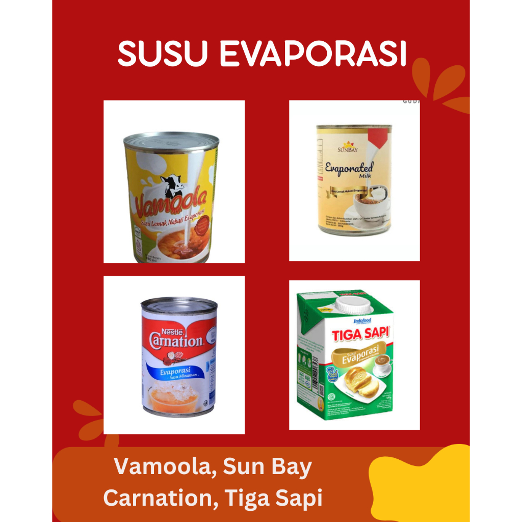 

Susu evaporasi Vamoola tiga sapi Sun Bay Nestle Carnation Evaporated Milk minuman praktis creamy