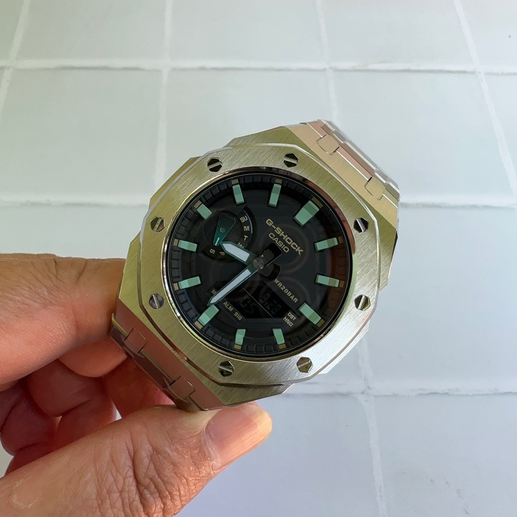 casio ap casio oak silver casio gshock ga2100 custom silver steel gen 3 casio g-shock ga-2100 origin