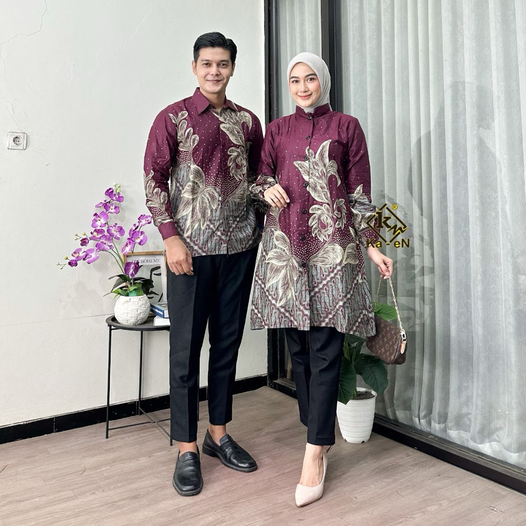 Batik Tunik Couple Modern Set Pakaian Couple Kemeja Batik Pria Premium Baju Batik Couple