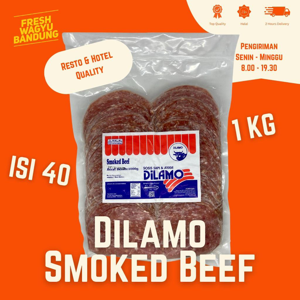 

DILAMO SMOKED BEEF DAGING ASAP SAPI SOSIS HALAL PREMIUM 1kg