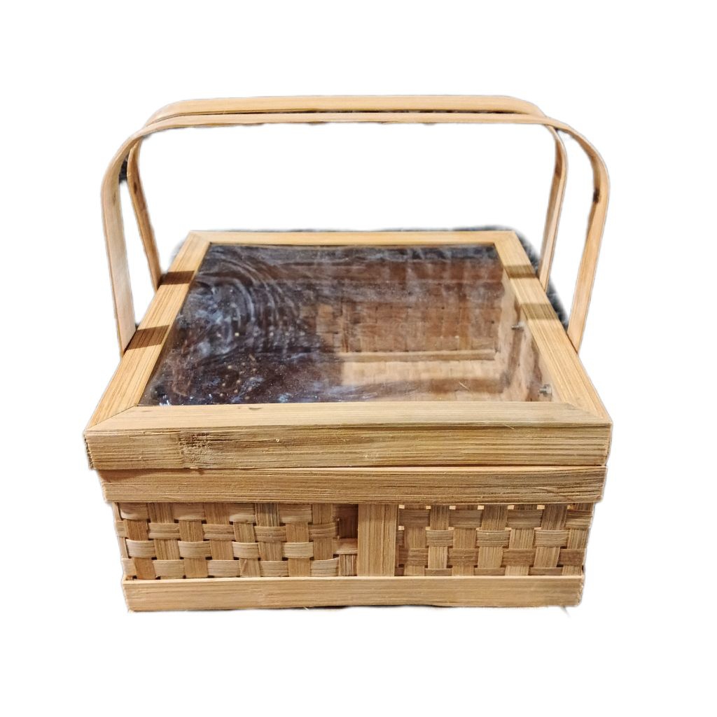 keranjang mika 20x20 cm - box mika - hampers mika - kotak anyaman bambu