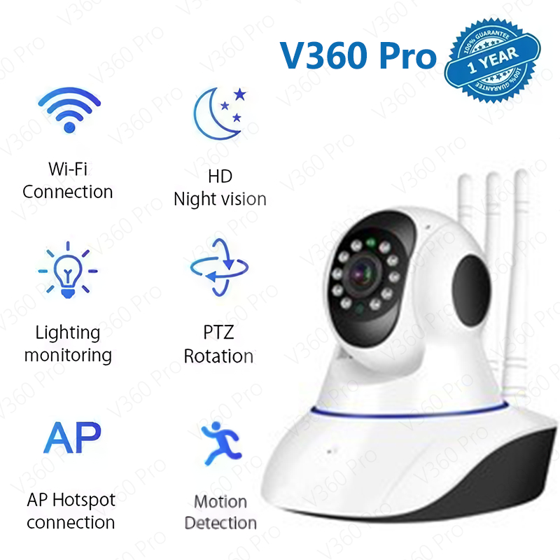 V360 Pro Kamera IP CCTV 3 Antena Eksternal untuk Rumah/Kantor - Sinyal Super Kuat, Stabil 24 Jam, Ko