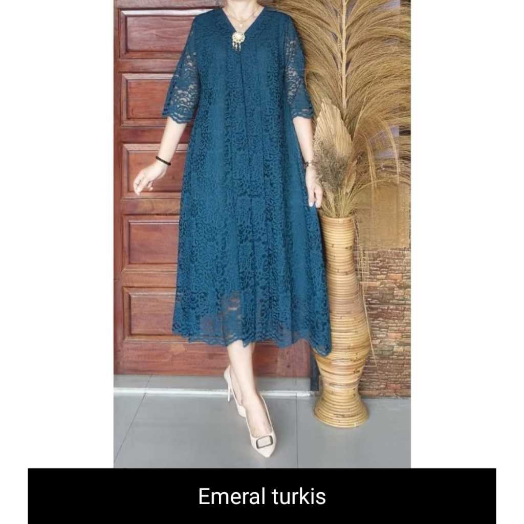 DF1 Dress Wanita Brokat Kartini Model Baby Doll - Adem Nyaman, Elegan