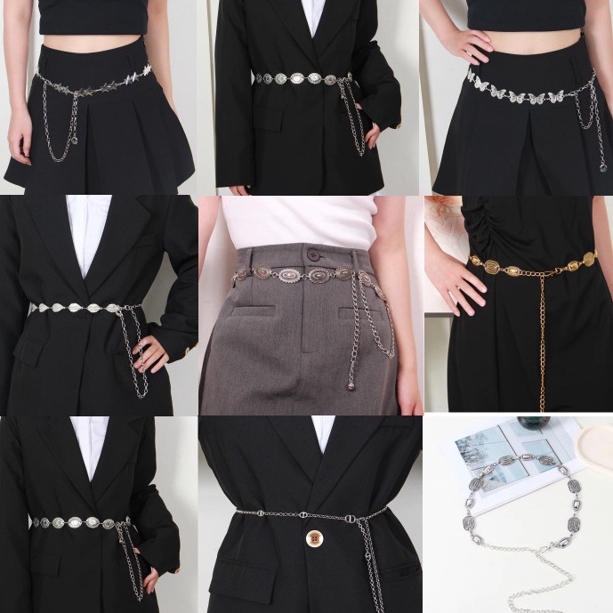 Ikat Pinggang RANTAI MOTIF Leaf Kupu Star Bintang Belt Korea Fashion Wanita Casual Bahan Metal untuk