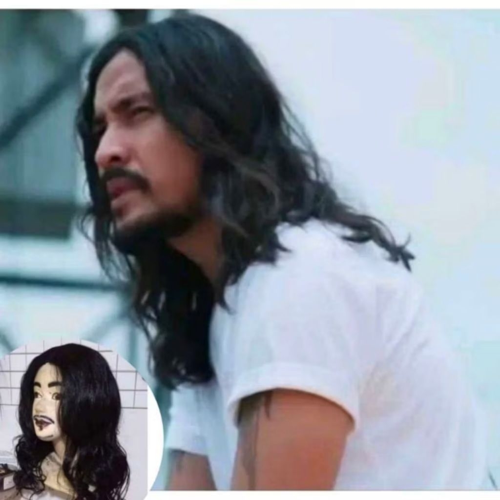 Wig Pria Panjang Keriting Wig Pria Rambut Panjang ikal Bergelombang