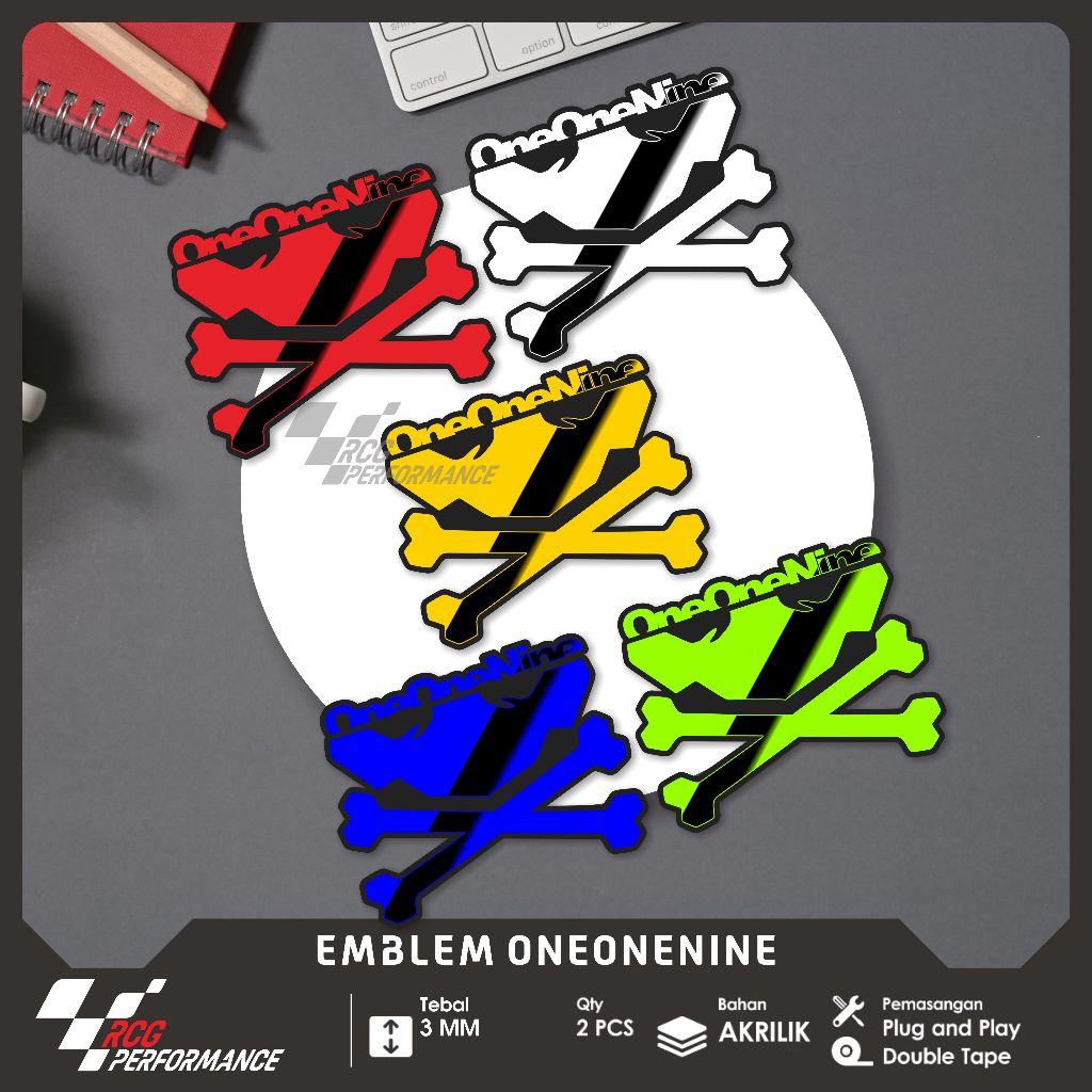 ONE ONE NINE -Emblem 3 mm One One Nine Supermoto Herex Surex Timbul 3D Anti Lepas