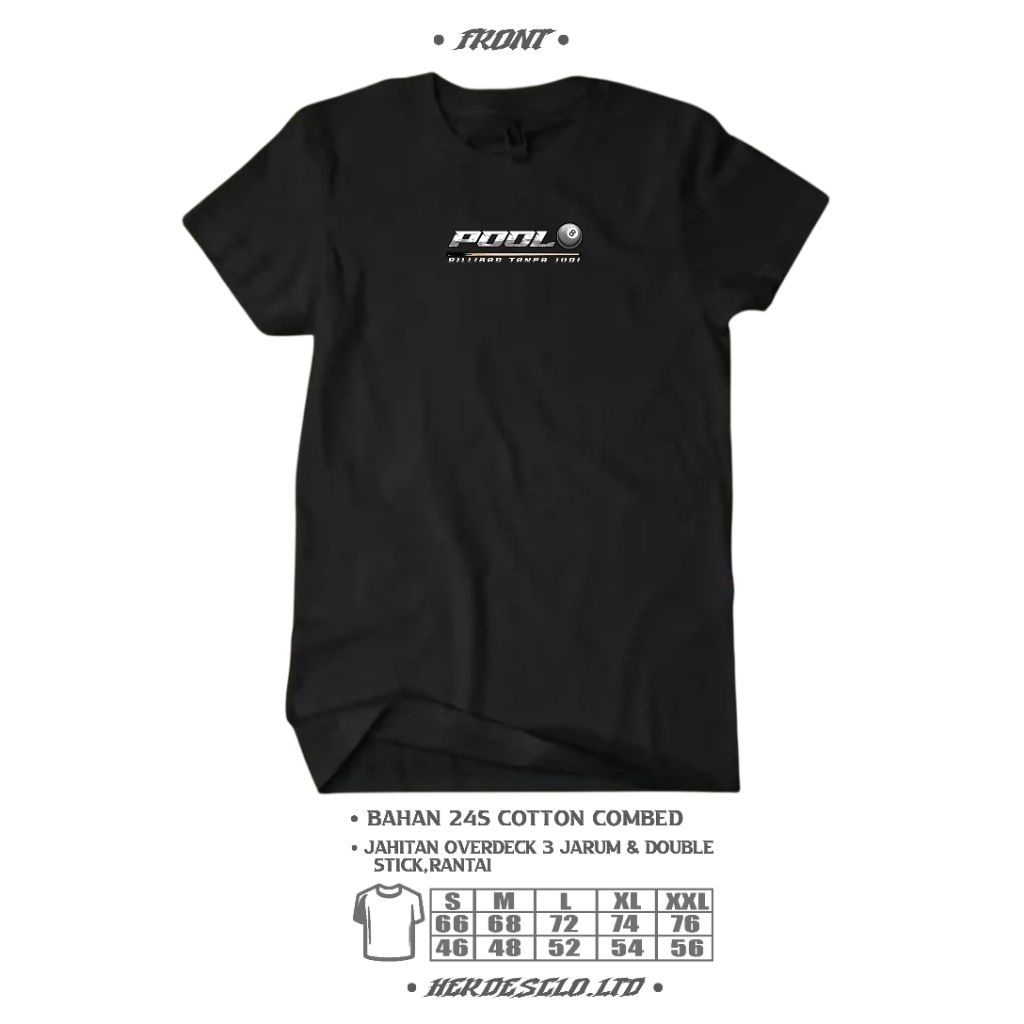 Herdesclo T Shirt Billiard Original hitam Kaos T- Shirt Tshirt