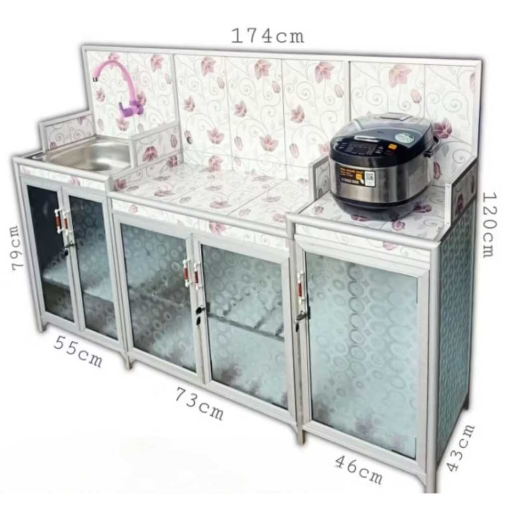 Rak piring wastafel 5 pintu holo/lemari dapur serbaguna /wastafel rak kompor aluminium/free keran