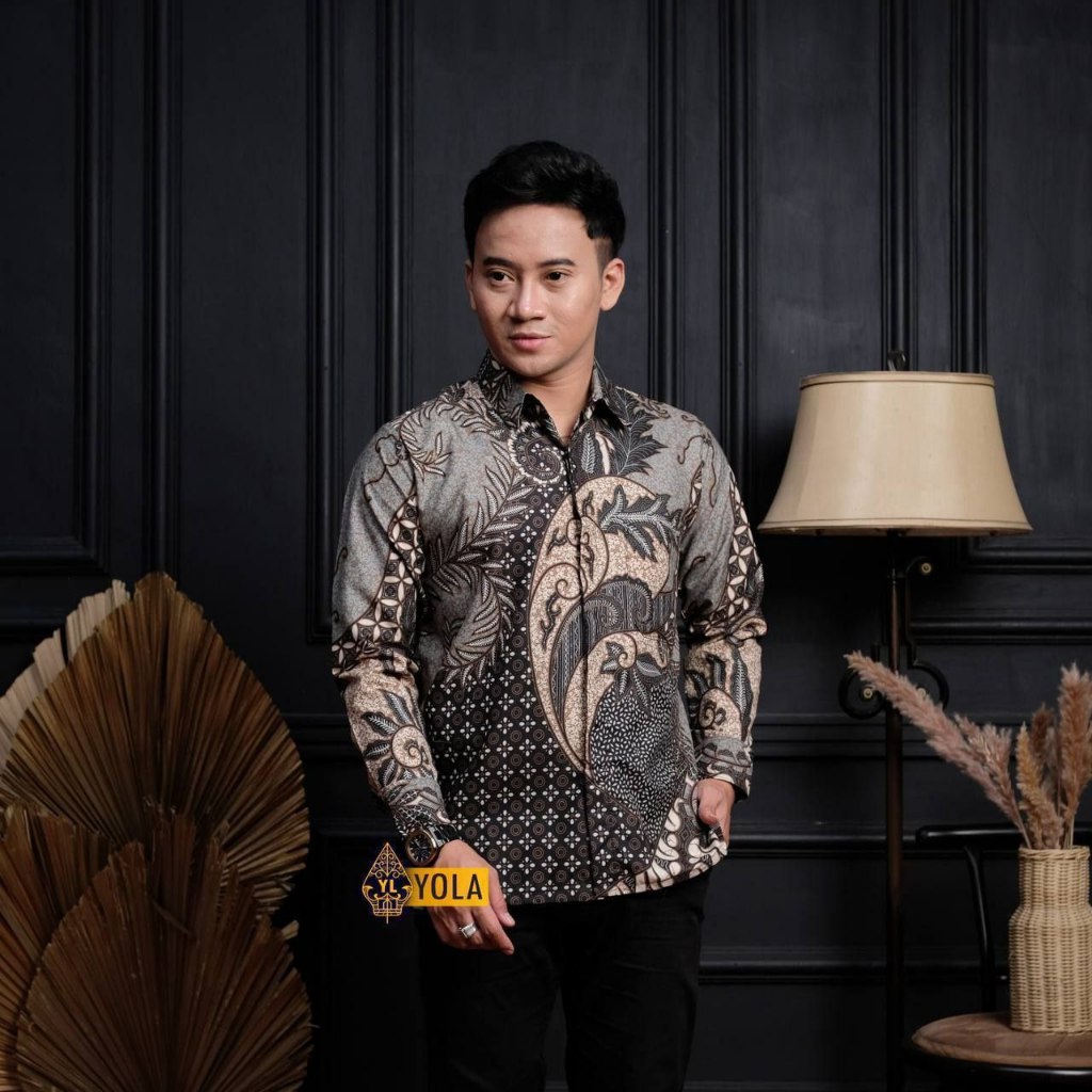 Batik Pria Lengan Panjang Baju Batik Pria Premium Anak Muda Mewah Kemeja Modern Hijau Ungu Navy