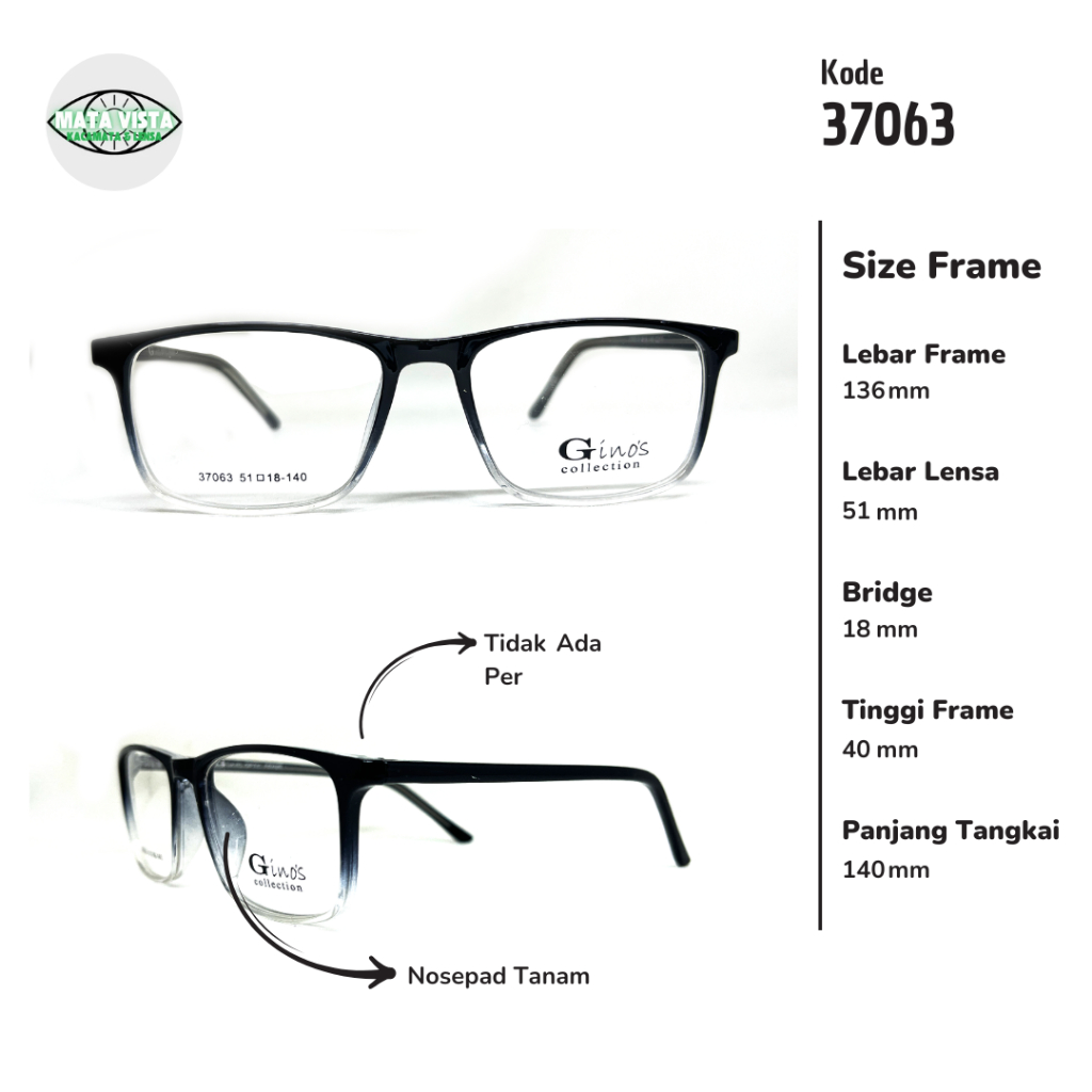 FRAME KACAMATA PRIA/WANITA 37063 LEBAR FRAME 142 SIZE 51 MODEL KOTAK