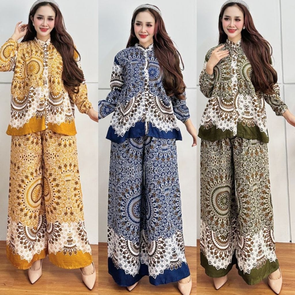 flavio set cplp oneset kulot setelan rayon motif bunga matahari jumbo busui set piyama wanita terbar