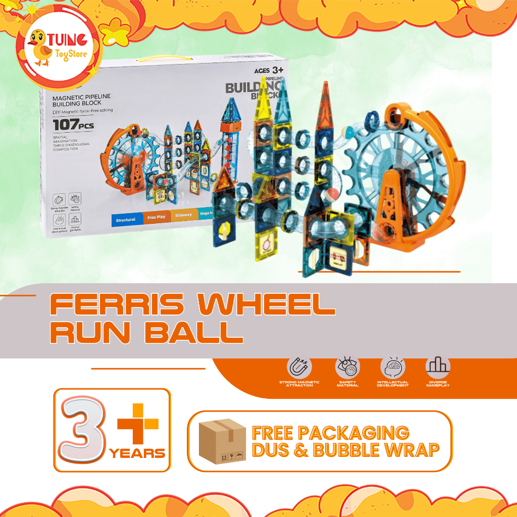 Mainan Edukasi Magnet untuk Anak | Ferris Wheel Run Ball 68 Pcs / 71 Pcs / 107 Pcs / 109 Pcs / 143 P