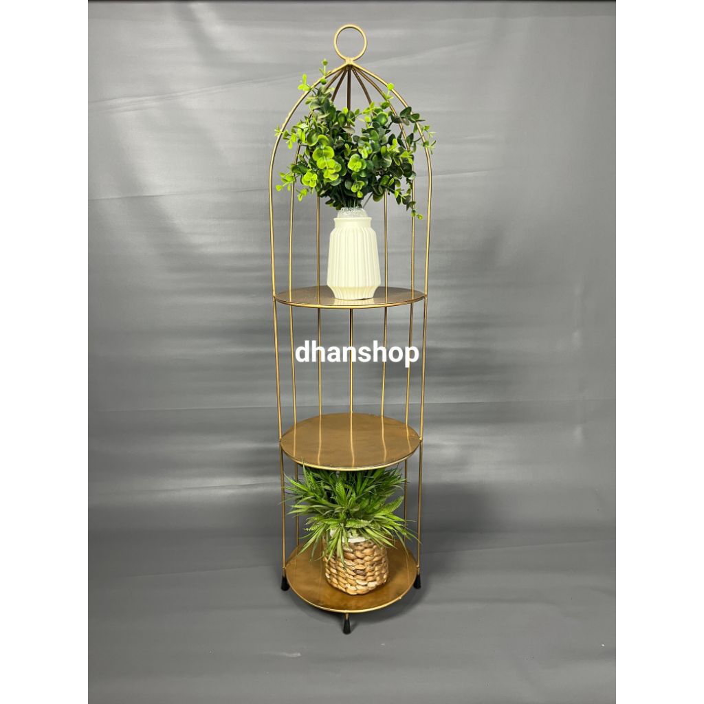 Rak sudut model sangkar susun 3/ Rak bunga bentuk sangkar GOLD