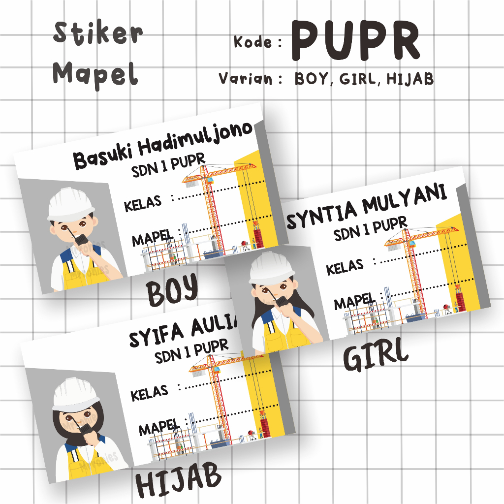 

Mrronies Stiker Mapel Anak Kontruksi PUPR Engineer TK / SD