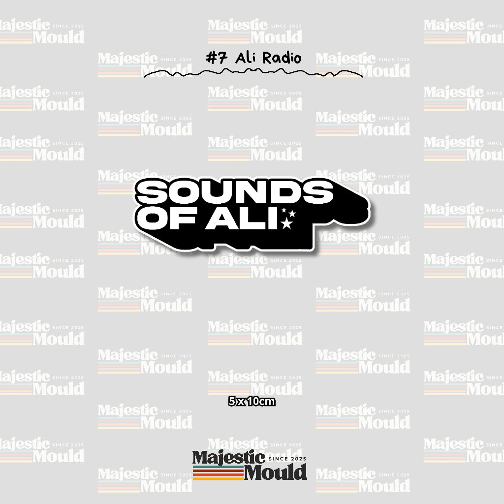 

#7 Ali Radio – Stiker Band Vinyl Glossy | Tahan Air & Luntur (Laptop/Helm/Tumbler/dan media lainnya)