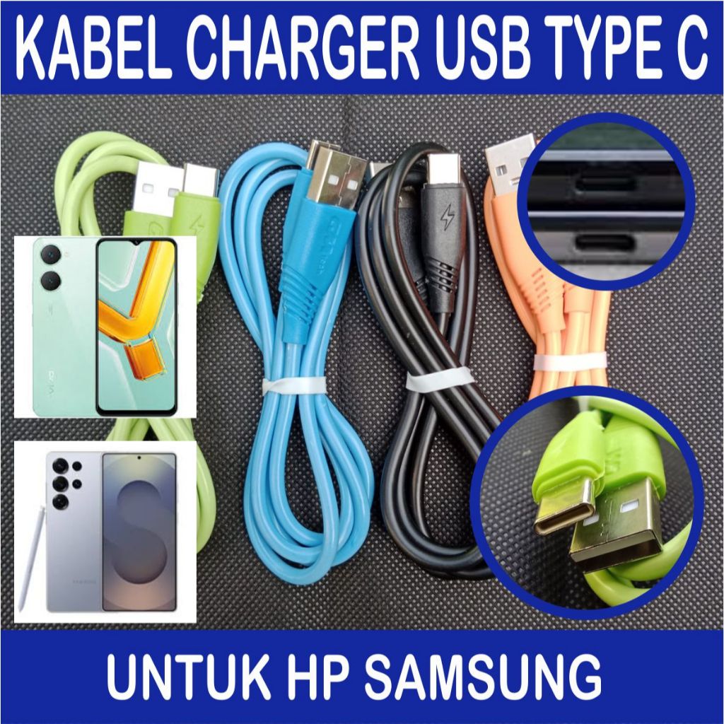 Kabel Charger 1M USB Type C untuk HP SAMSUNG GALAXY M56 M36 M26 M16 M06 M55 M35 M25 M15 M05 M54 M34 