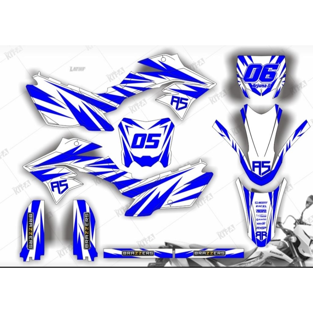 Decal stiker kawasaki klx new dtracker MOTIF BIRU TUA HIU D-A4-429 D-A4-444