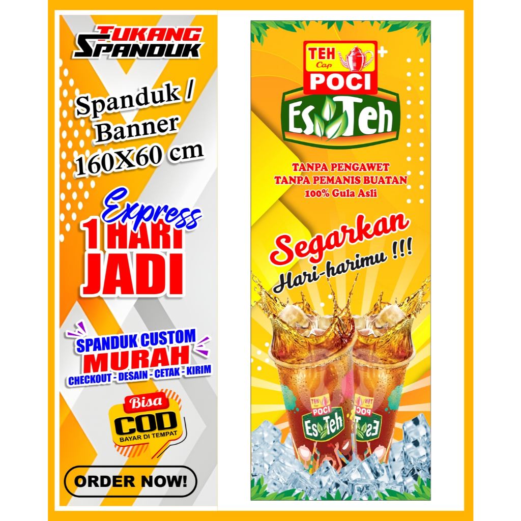 Banner ES TEH POCI, Spanduk  ES TEH POCI, ukuran 160x60 cm, COD / Banner ES TEH POCI, Spanduk  ES TE