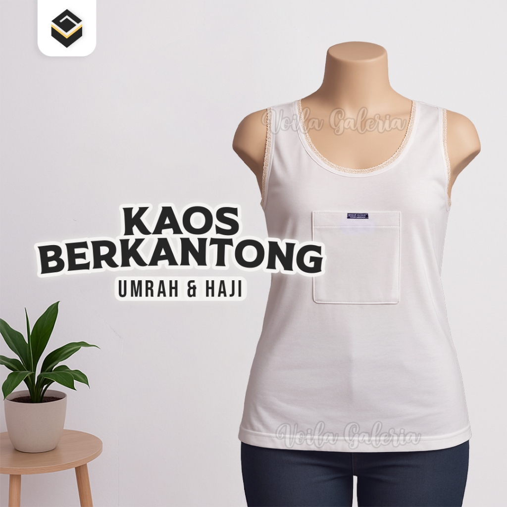 Kaos Dalam Singlet Wanita Umroh Haji - Baju Putih Kantong Resleting Depan