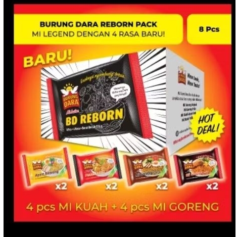 

Mie Burung Dara Reborn isi 8pcs (4 mie kuah + 4 mie goreng)