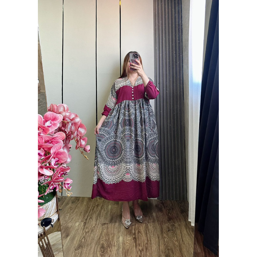 lok Tiara Midi Dress yulia midi Dress kancing Mat Rayon Premium