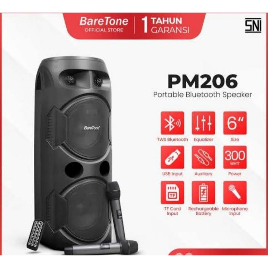 Speaker Aktif Portabel Wireless Baretone Pm206 PM 206 Bluetooth Original