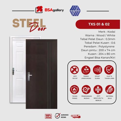 Pintu Baja Kodai 204 x 80 / Steel Single Door / Pintu Utama Pintu Depan Rumah + Kusen + Gagang / Han
