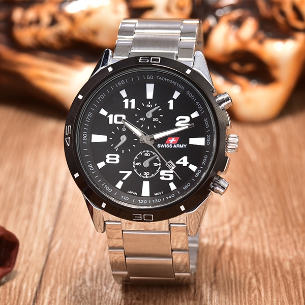 Saint Costie - Jam Tangan Pria - Body Silver/Black Dial - SC-2519G-SB-Stainless Steel Band