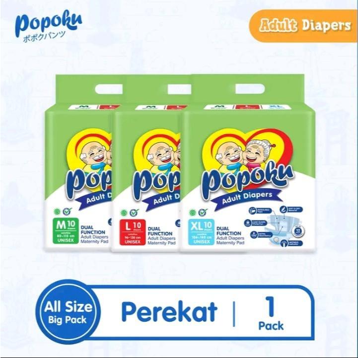 Popoku | Popok Perekat Dewasa Isi 10 Adult Diapers Dual Function Model Lem M, L, XL