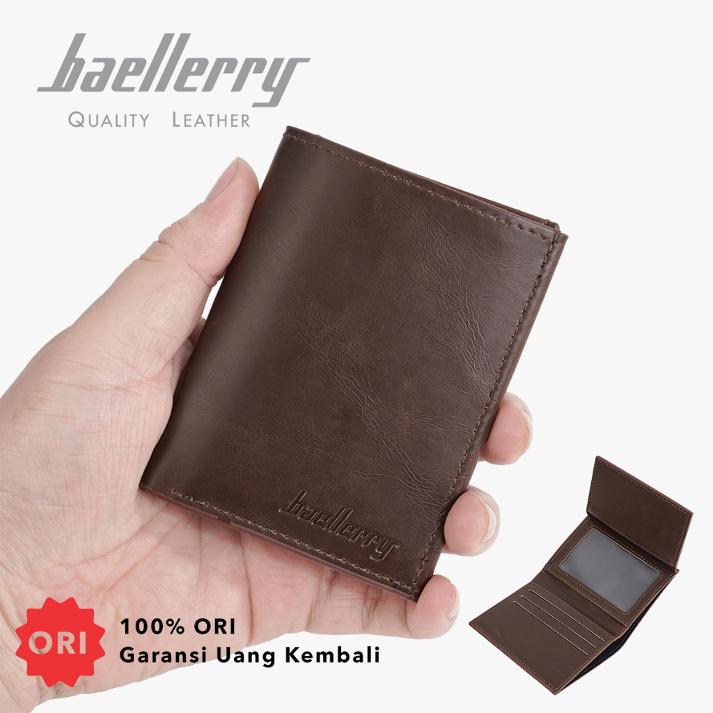 BAELLERRY K1979 Dompet Pria Lipat Pendek Kartu Bahan Kulit PU Leather Premium BAEOS