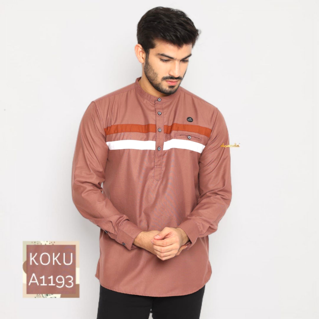Doanda - Baju Koko Pria Dewasa Lengan Panjang - Kemeja Koko Muslim Pakistan Style Kekinian