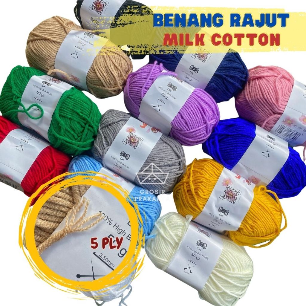 SATUAN Benang Rajut SAKURA MILK COTTON CHUNKY 5 Ply Katun Susu Gulungan Knit Knitting Roll Merajut H