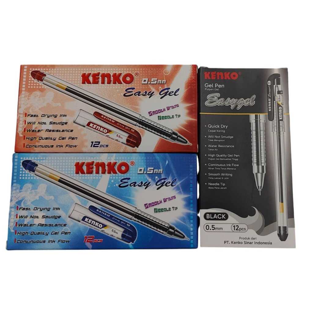 

KENKO PEN EASY GEL HIGH QUALITY 0.5MM PER LUSIN HITAM BIRU MERAH - Hitam EASY GEL