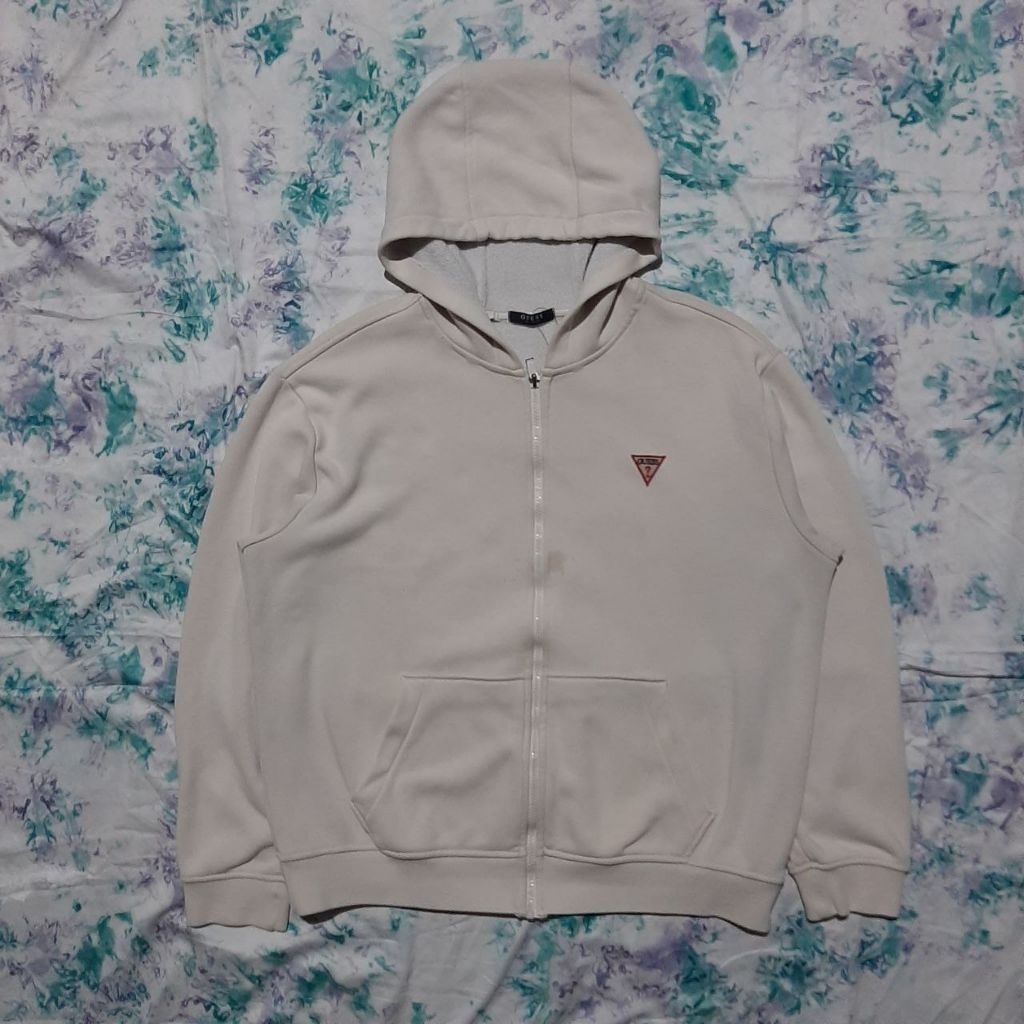 Hoodie Zipper *Guess Boxy warna putih bahan tebal