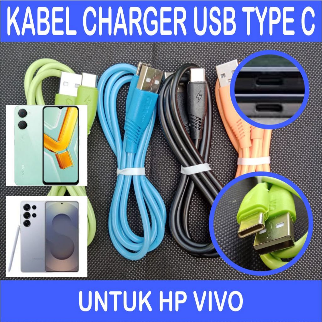 Kabel Charger 1M USB Type C untuk HP VIVO V50 V40 V30 V29 V27 PRO Y39 Y38 Y36 Y29 Y27 Y22 Y04 Y03 Y1