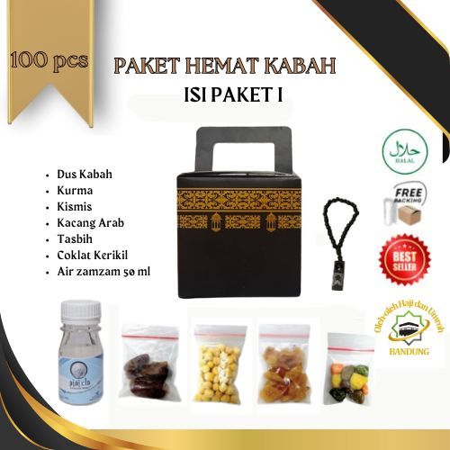 

Oleh Oleh Haji/Umroh Isi 100 Paket I Dus kabah, Botol+Air zam2, Kurma, Kacang, Kismis, Tasbih, Cokil