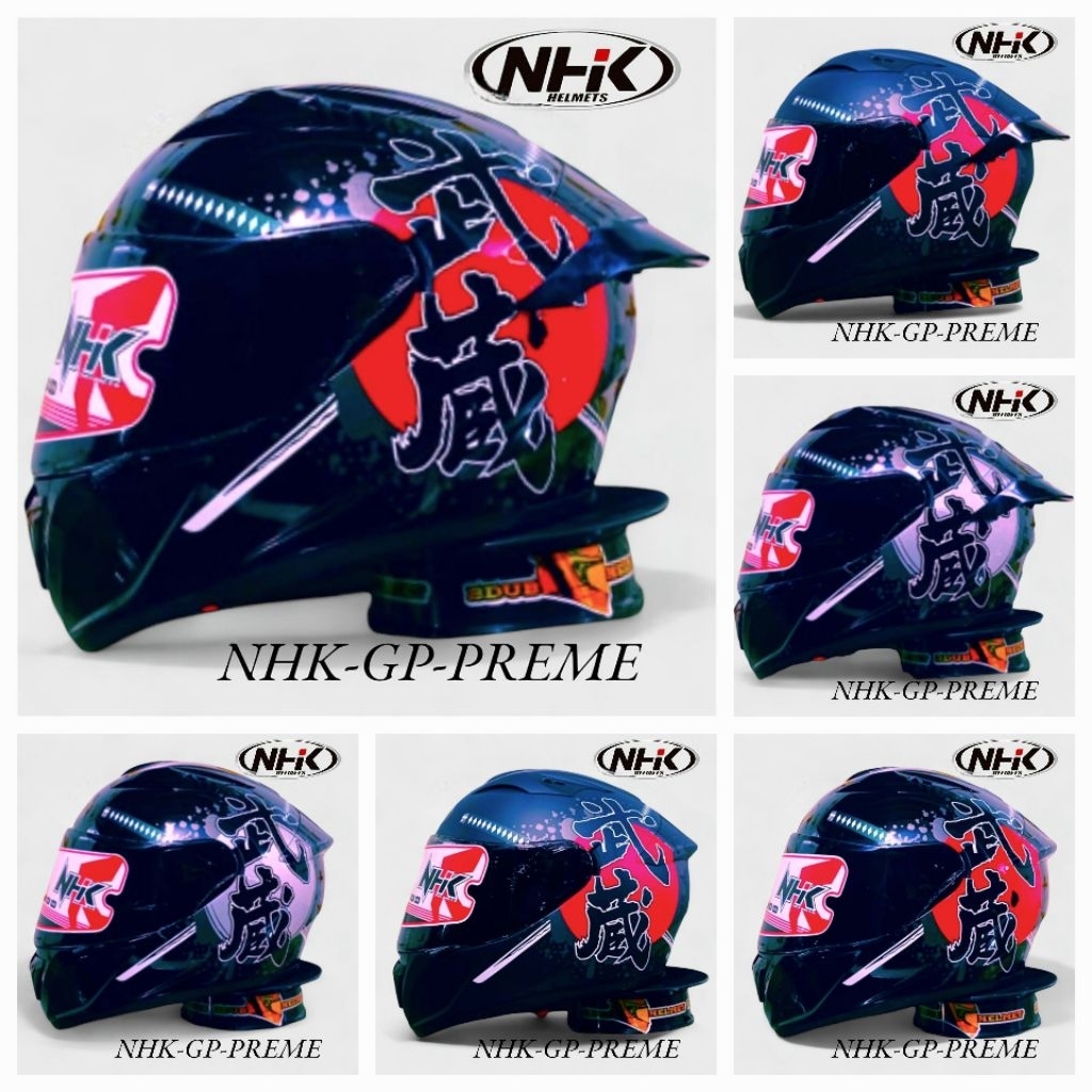 Helm NHK gp prime busidho motif black red glos paket ganteng